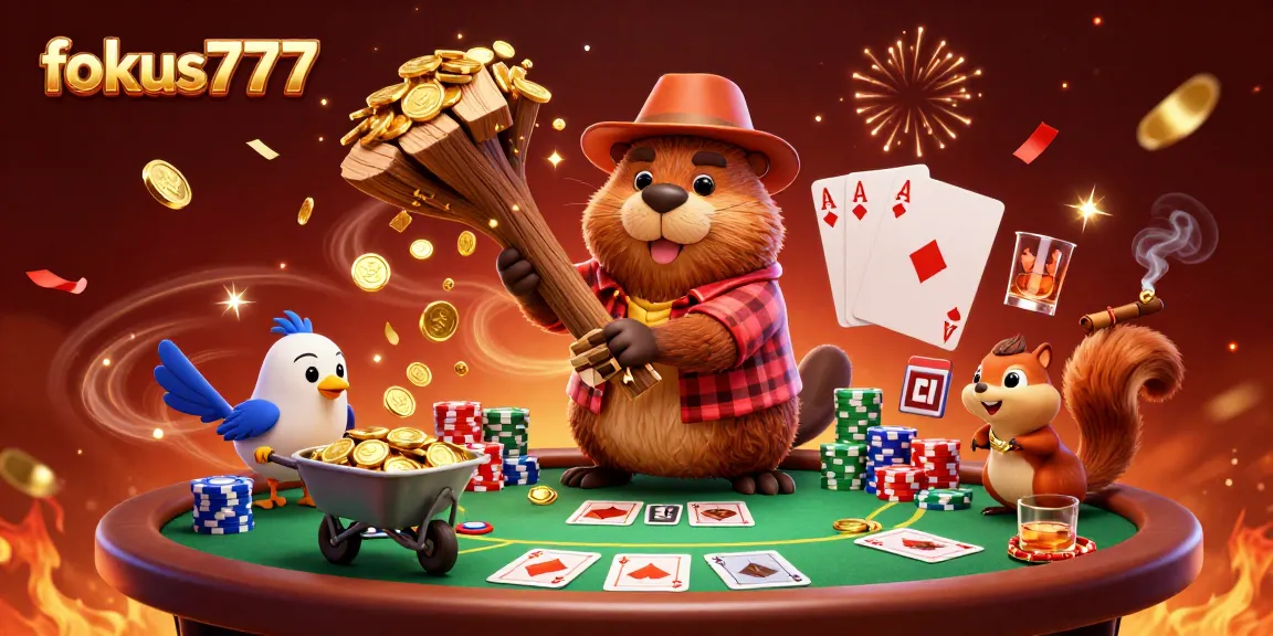 Experience thrilling gameplay on fokus777 with cartoon characters celebrating a jackpot of gold coins.