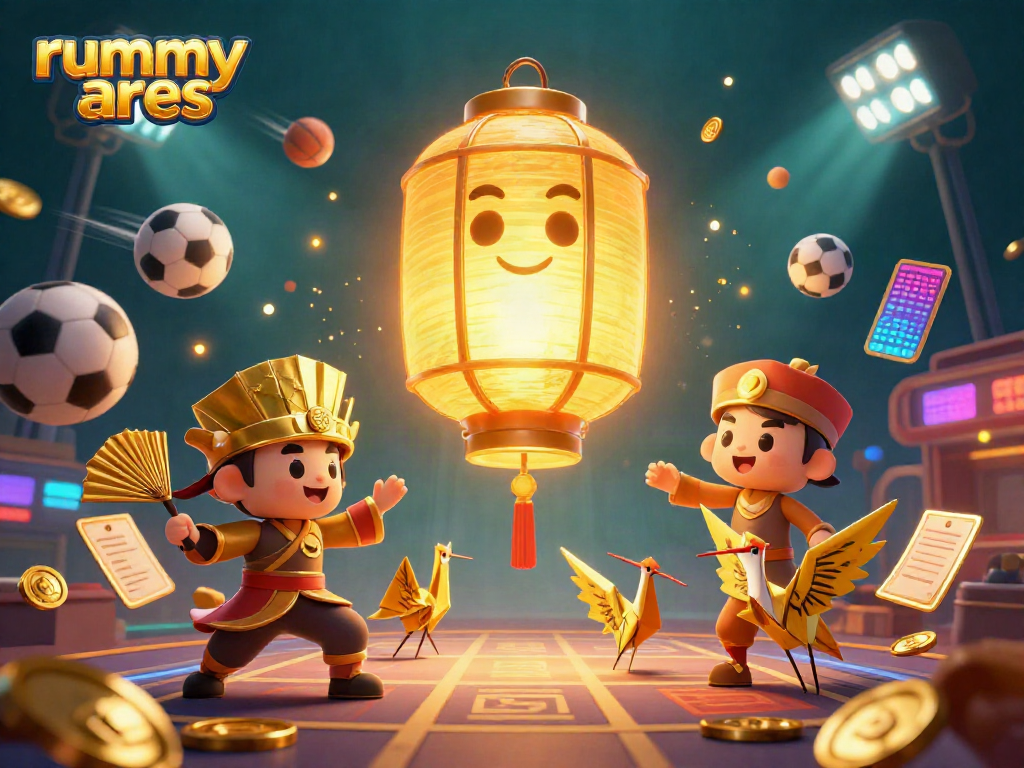 Experience exciting gameplay with Rummy Ares as the golden lantern spirit leads the way in this vibrant casino scene.