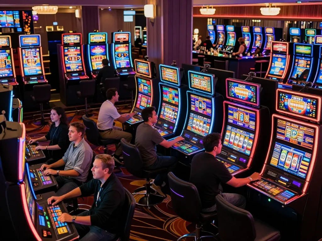 Players enjoying thrilling slot machine gameplay at XX88 casino venue