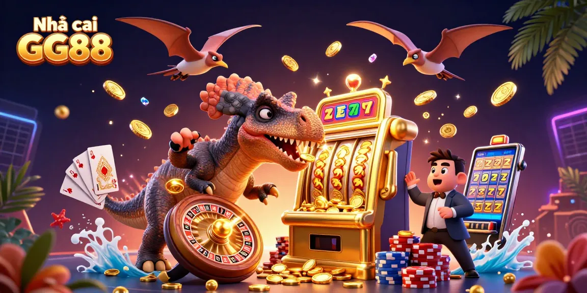 Experience the thrill at Nhà cái GG88 with a jackpot-winning 3D casino adventure illustration.