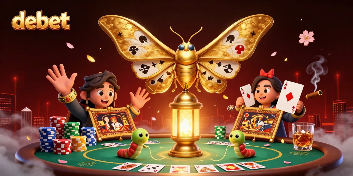 Win big at debet with exciting casino scenes featuring rich poker imagery and dynamic moth characters.