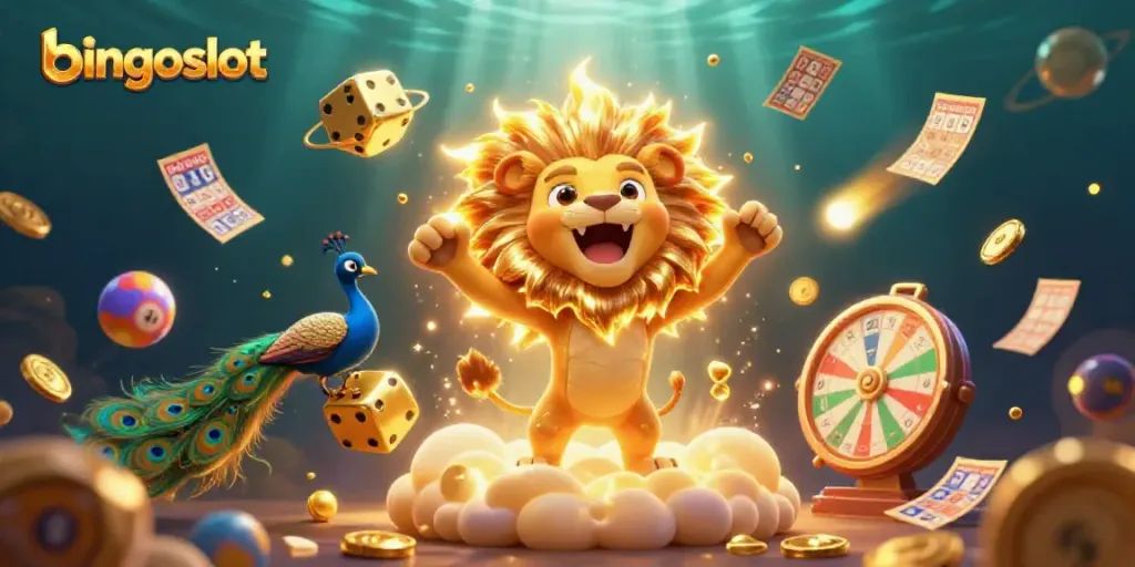Bermain BingoSlot dengan kartu bingo berwarna-warni dan bola bernomor di latar belakang.