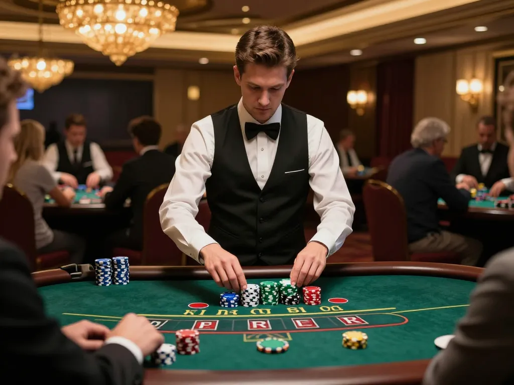 Engaged player strategizing at kp88 blackjack table in a luxurious casino setting.