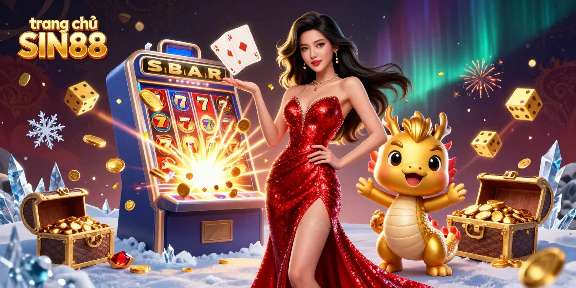 Win big on trang chủ SIN88 with a vibrant 3D illustration showcasing exciting casino elements.