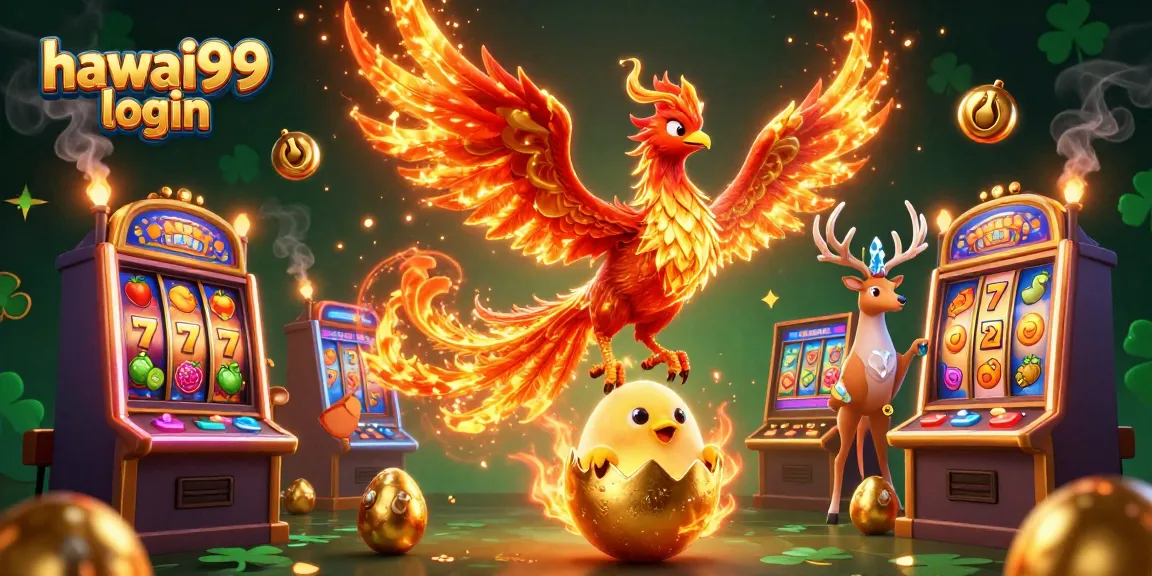 Experience hawai99 login with vibrant slot machines, phoenix characters, and rich casino elements for winning.