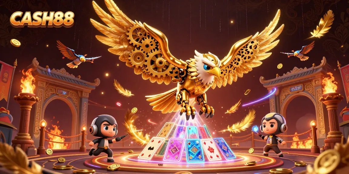 CASH88 players win with a flying eagle in a vibrant casino-themed scene full of dynamic gaming elements.