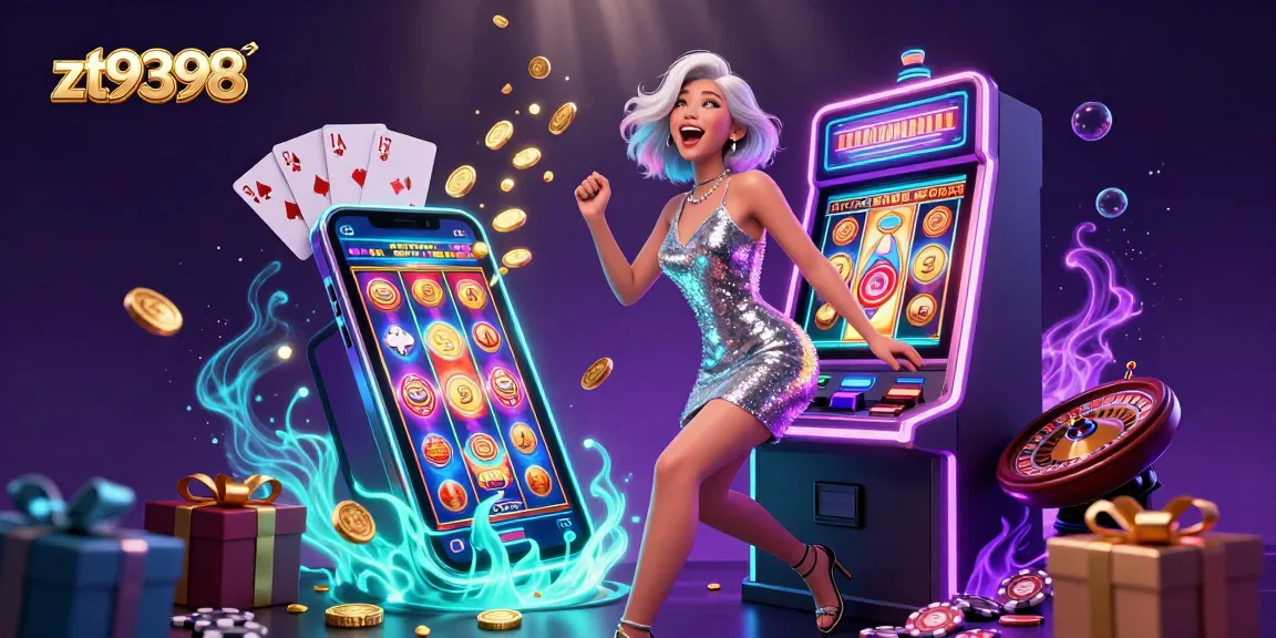 Engage with zt9398's exciting slot machine scene featuring coins and vibrant casino elements.
