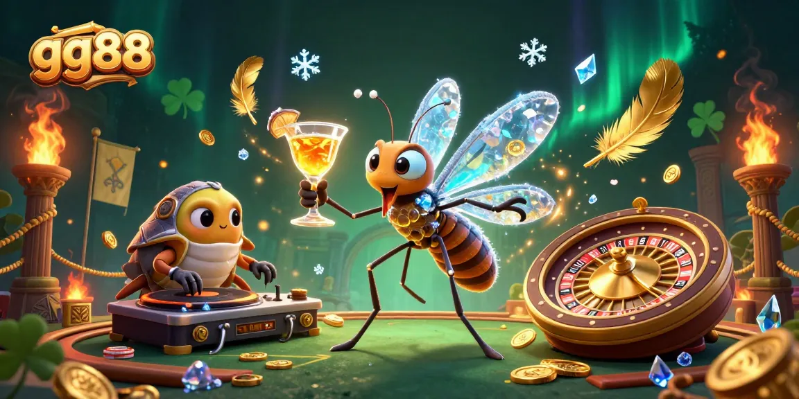 Engage with gg88 as a lively mosquito mascot hosts a casino scene featuring roulette and DJ tunes.