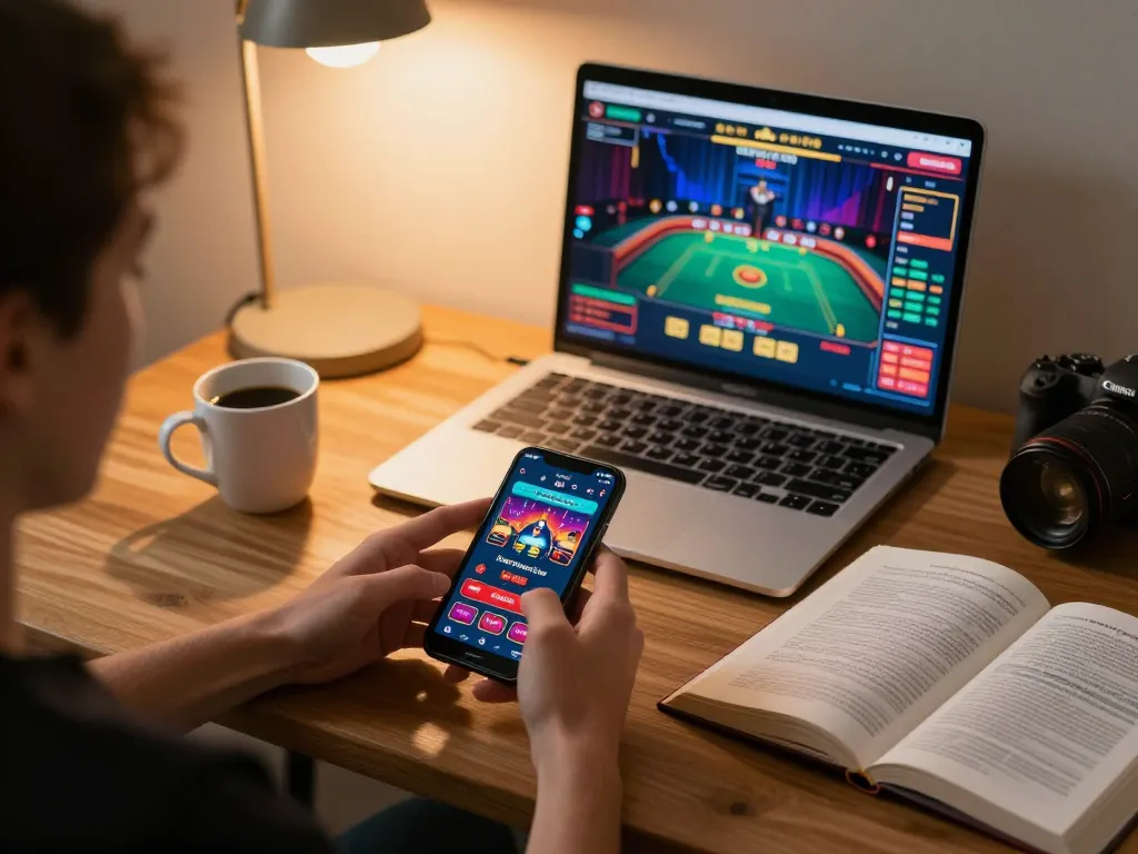 Person engaging with the uu88ae casino app on smartphone while enjoying a home gaming experience.