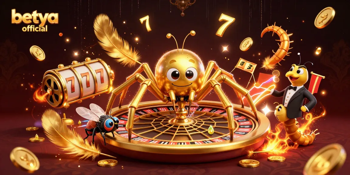 Betya official showcases a thrilling casino web scene with a golden spider and animated gaming elements.