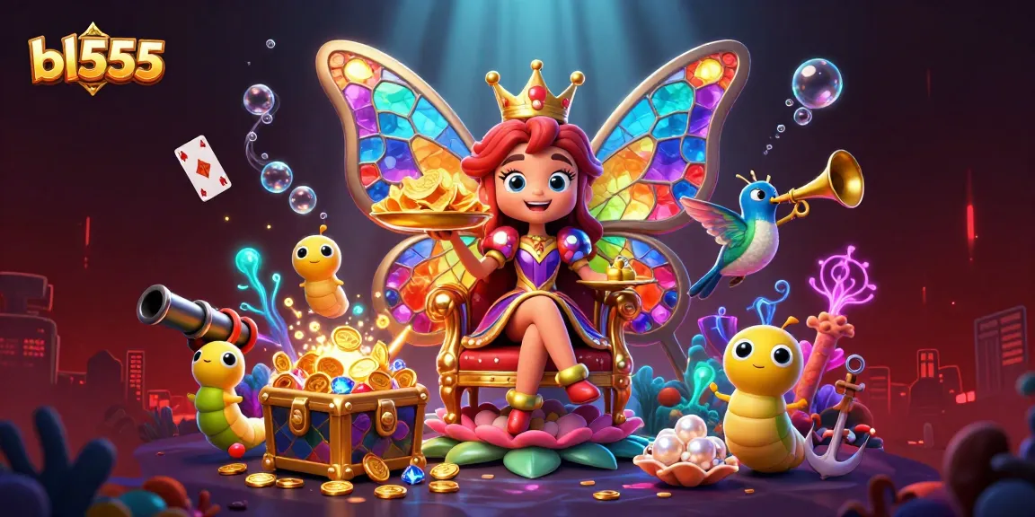 Engage in exciting games at bl555, featuring a vibrant underwater casino scene with colorful characters and sparkling treasures.