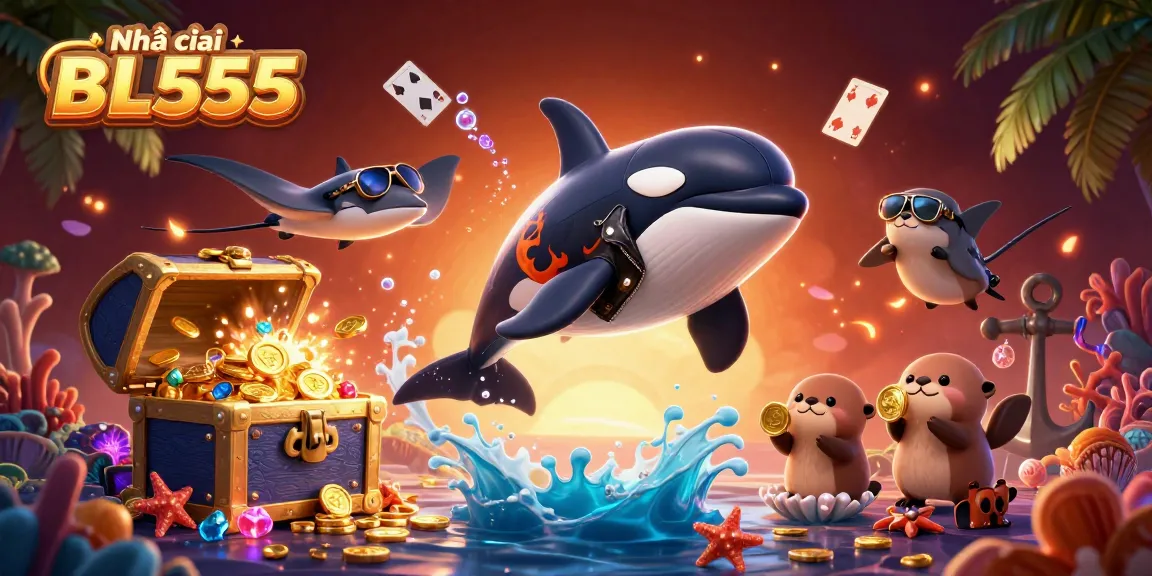 Engage in exciting gaming with Nhà cái BL555 amidst a vibrant underwater scene filled with treasures and fun!