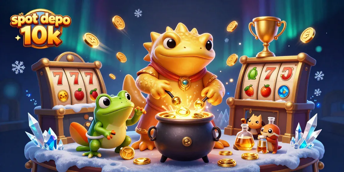 Experience the excitement of slot depo 10k with vibrant 3D illustrations of alchemical gold-making and slot reels.