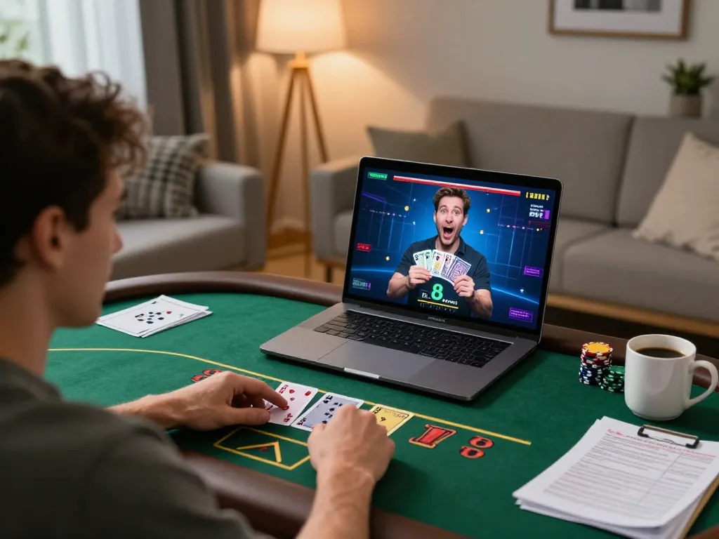Playing blackjack on hello88, capturing the thrill of online gaming at home.