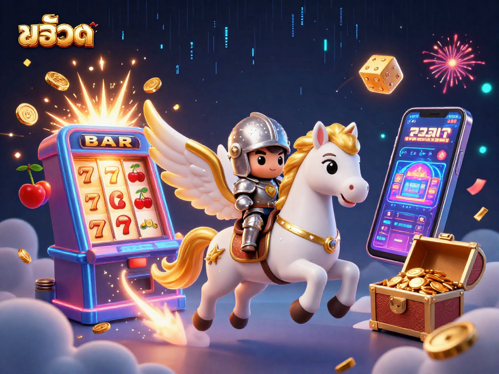 Engage with the thrilling world of สล็อต through this vibrant 3D scene filled with lucky symbols and jackpot excitement.