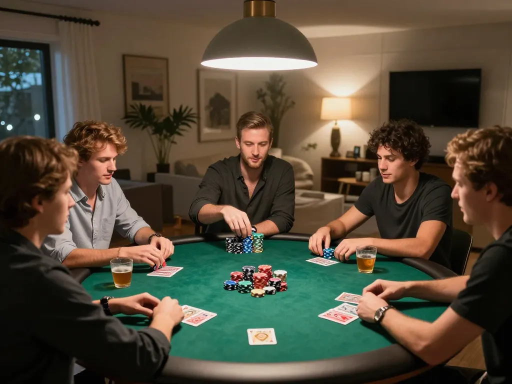 Berkumpul untuk malam permainan yang mendebarkan di meja poker rumah MAHKOTA777, teman-teman terlibat dalam permainan strategis.