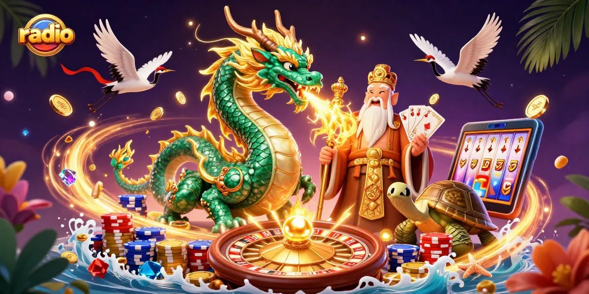 Experience thrilling gambling action with WIN79 Radio, featuring vibrant dragons and dynamic casino elements.