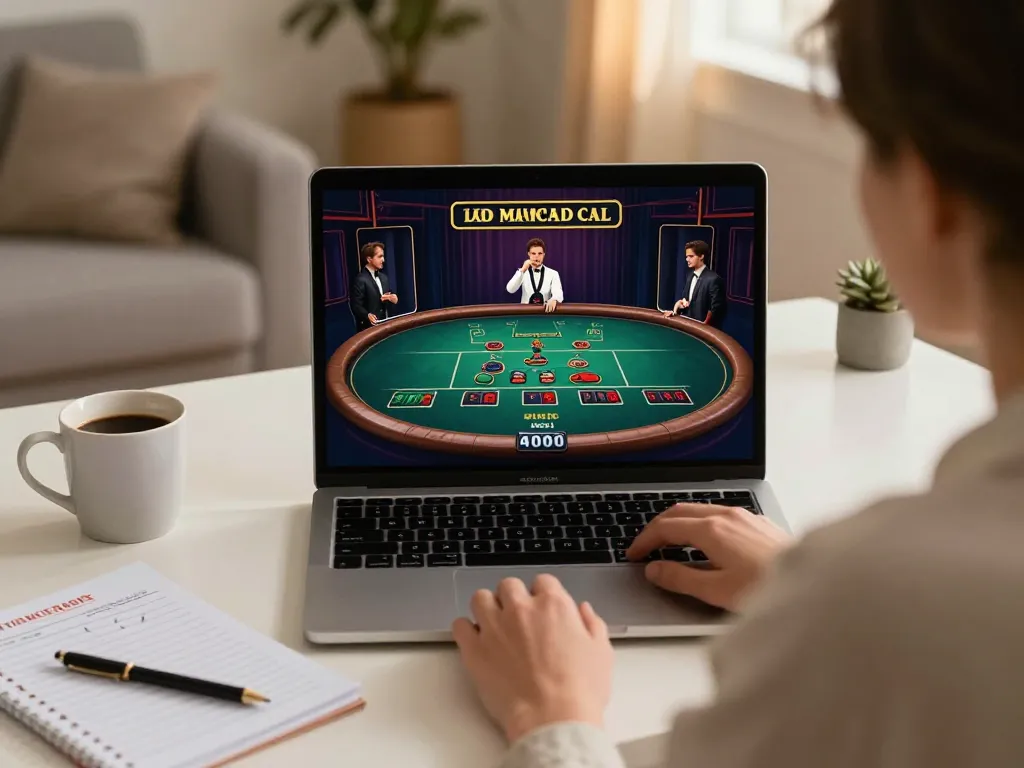 Player enjoying a live dealer game on a laptop while learning strategies for rik vip online gaming.