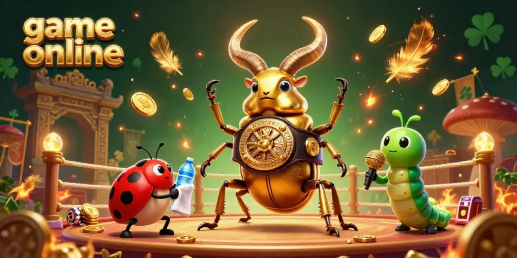 Experience thrilling action with a golden stag beetle in the game online arena, surrounded by dynamic casino elements.