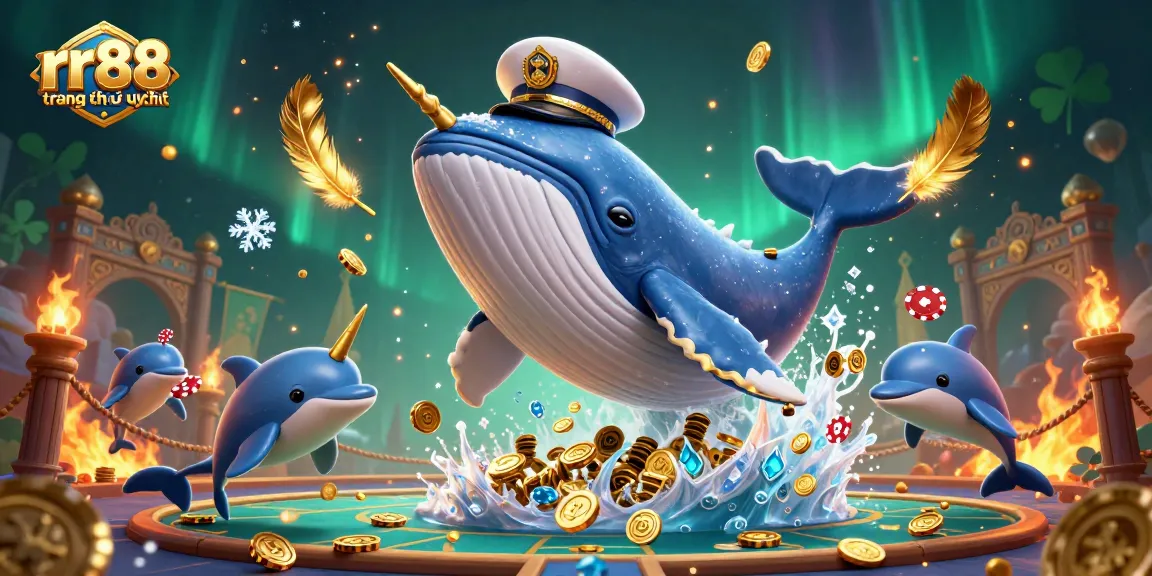 Experience exciting gaming at rr88 trang chủ uy tín with whales, narwhals, and dolphins amid gold coins.
