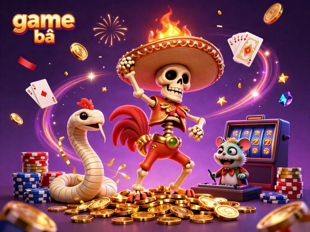Engaging scene of game bài with joyful characters and a festive atmosphere, featuring vibrant casino elements.