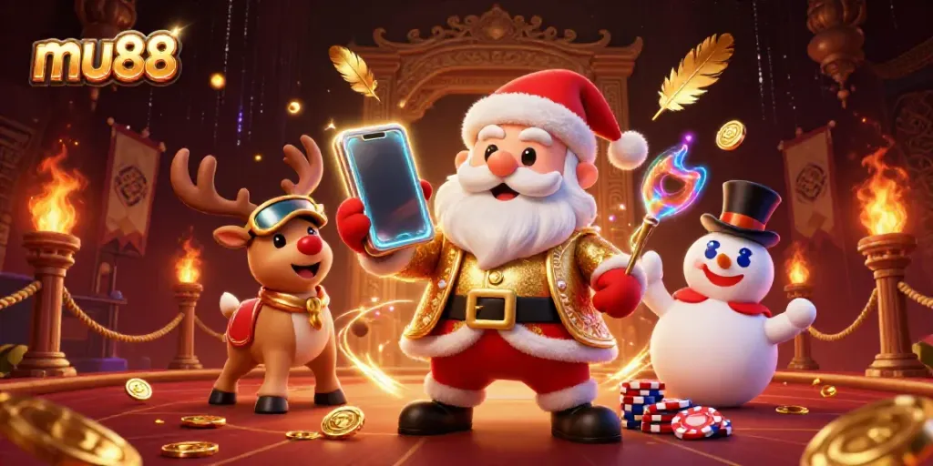 Experience thrilling gaming moments with mu88 in a festive casino illustration featuring colorful characters and dynamic elements.