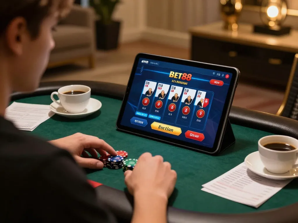Engaging gameplay on bet88 casino app while managing bankroll and strategy notes.