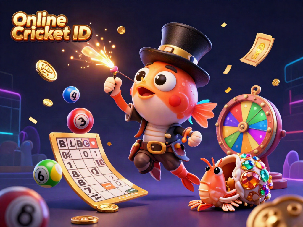 Experience seamless betting with Online Cricket ID amidst colorful gambling elements and vibrant characters.