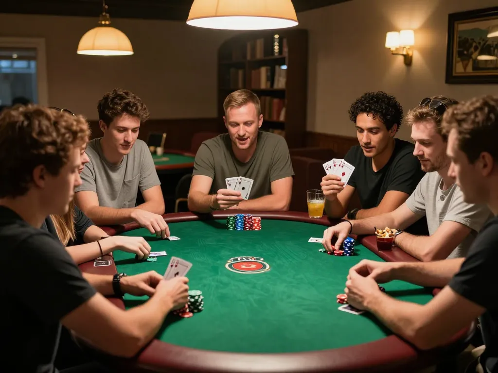 Keceriaan malam poker DASI4D, teman-teman bermain Texas Hold'em dengan chip yang cerah