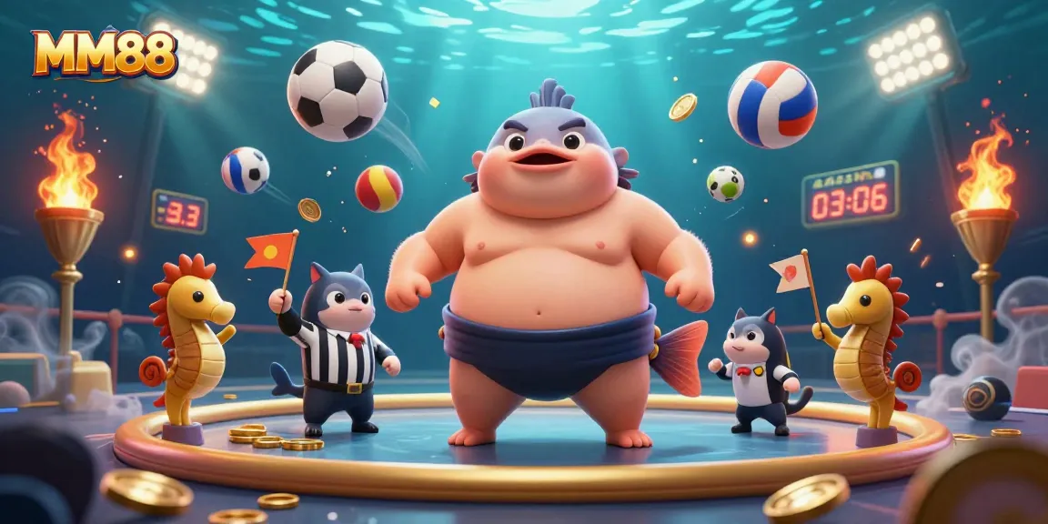 Experience the excitement of MM88 with vibrant 3D elements in a bustling underwater gambling arena.