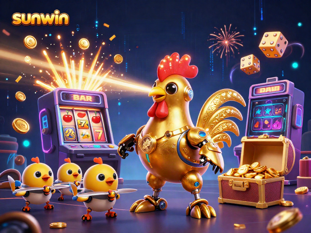 Win big with sunwin's exciting online casino atmosphere in this vibrant illustration.