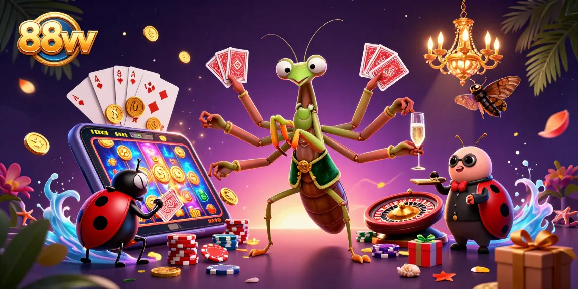 Experience excitement with 88vv's vibrant casino scene featuring animated gambling action.