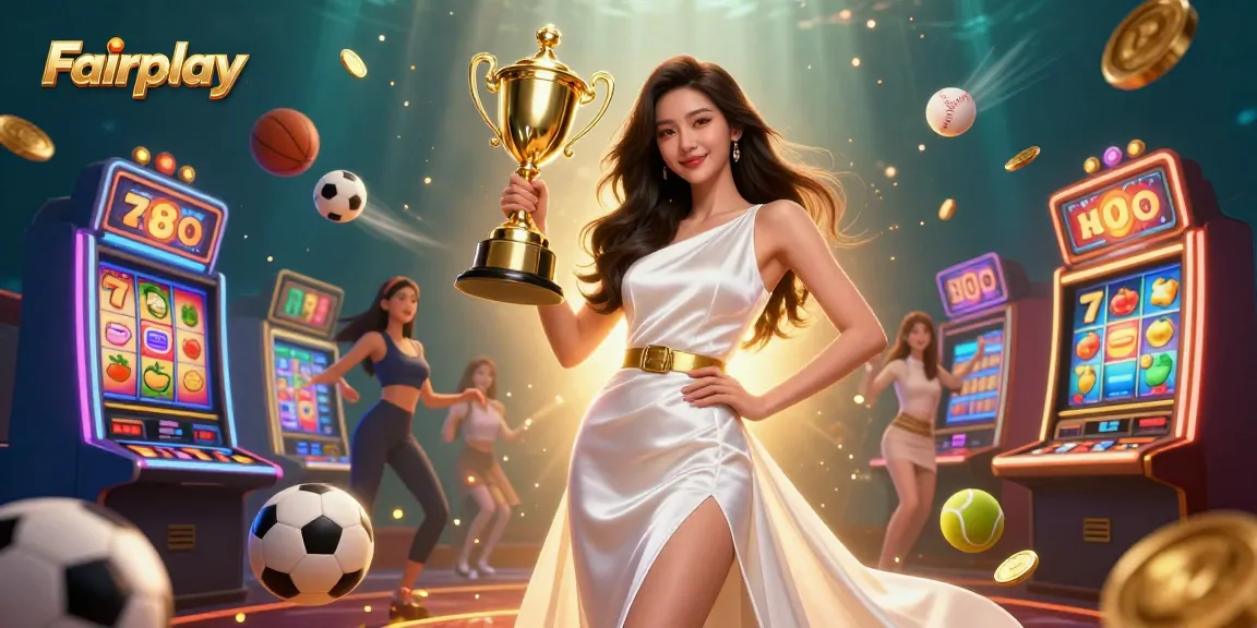 Experience exhilarating gaming with Fairplay at a vibrant casino, featuring exciting slots and trophies.