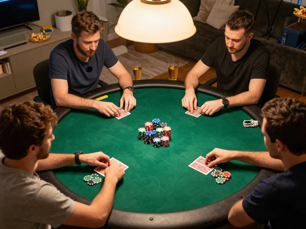 Engaging online poker session at home showcasing players focused on the action on trang chu 789win.