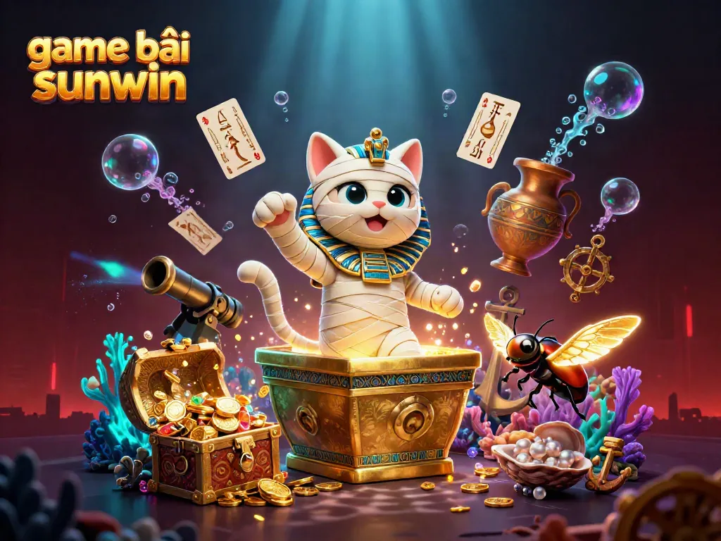 Experience the excitement of game bài sunwin with a vibrant, animated casino scene featuring Egyptian characters and gold treasures.