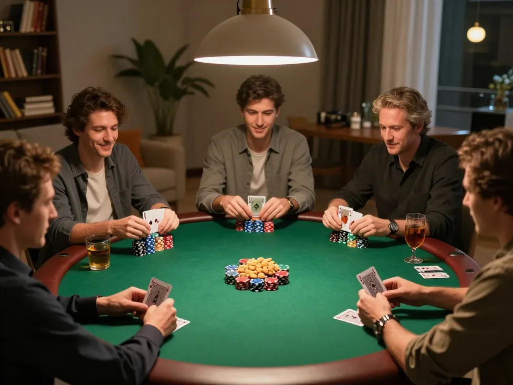 Togel Singapore players actively engage in strategic poker at an elegant home game.