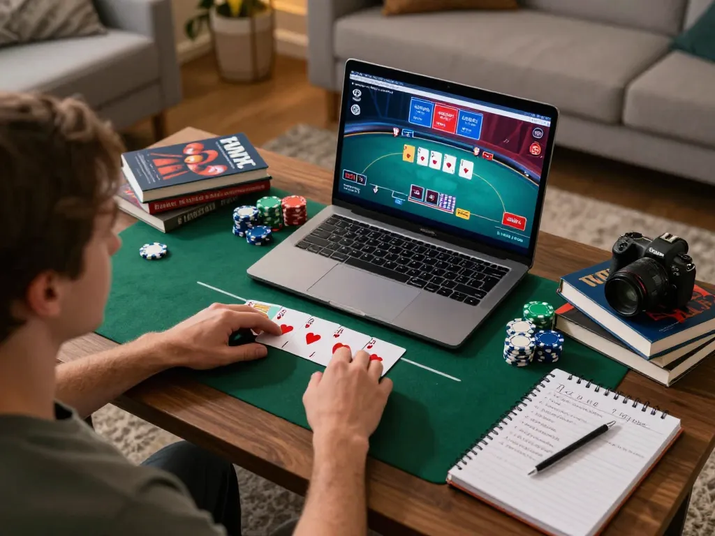 Kuwin online poker action with player strategically analyzing hands and placing bets.