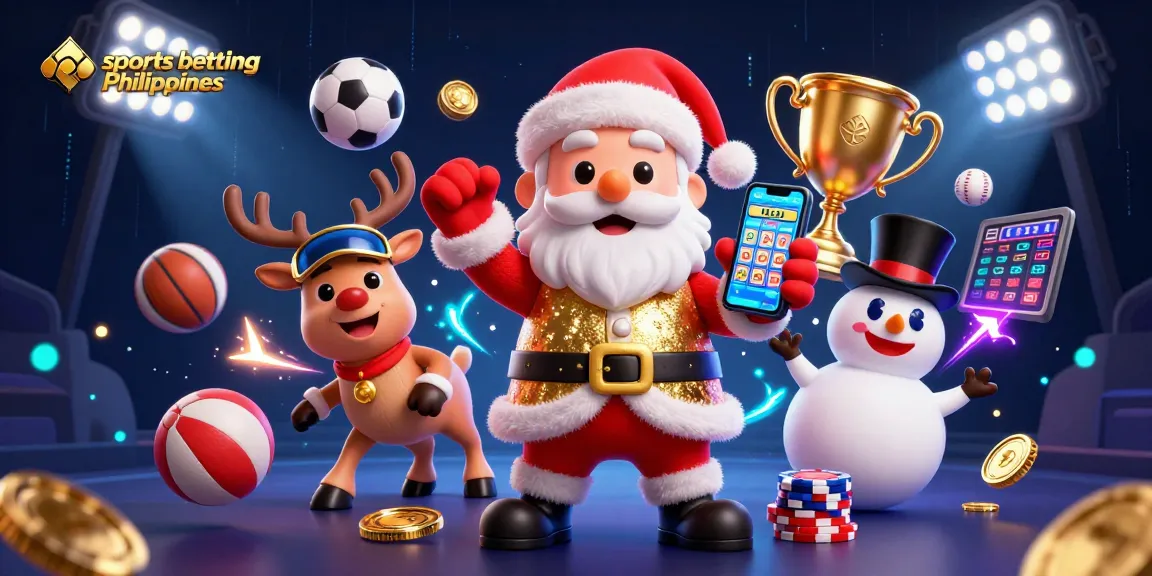 Engage in sports betting Philippines with festive characters amid dynamic sports elements and a winning atmosphere.