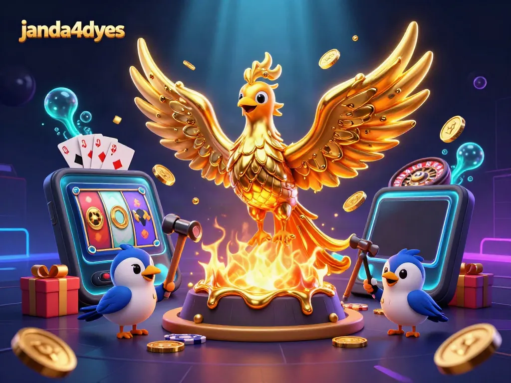 Menyaksikan janda4dyes bercahaya dengan bisnis judi online seru di latar belakang permainan slot.