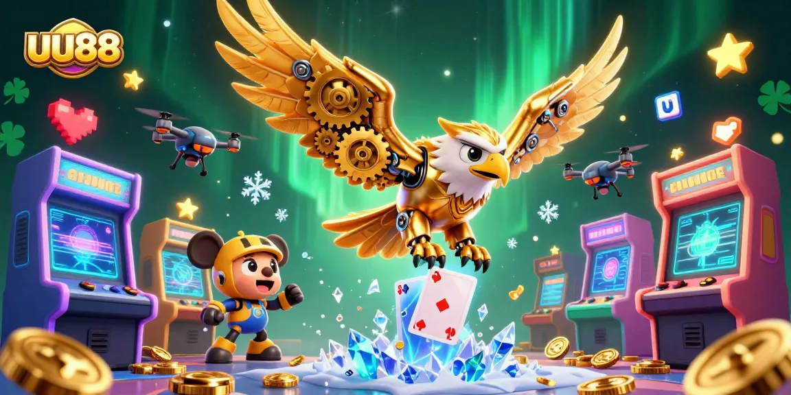 Experience thrilling wins with uu88's dynamic casino games showcased in a vibrant 3D illustration.