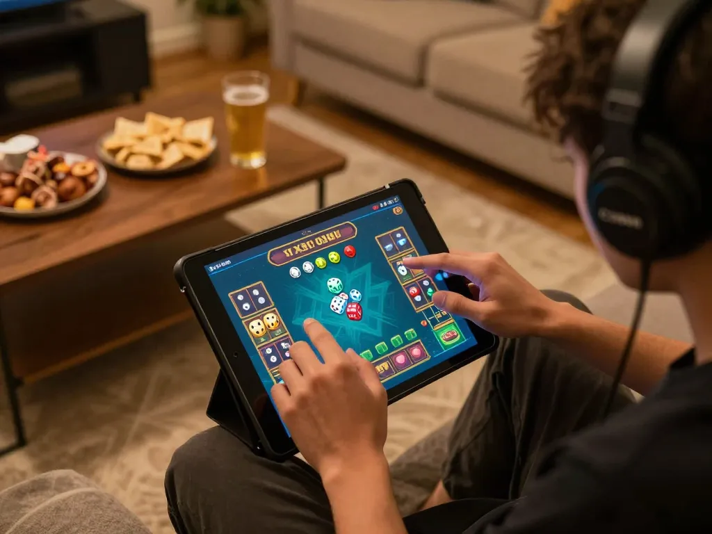 Tai Xiu Online gameplay excitement captured at home with a gamer engaged in betting strategy.