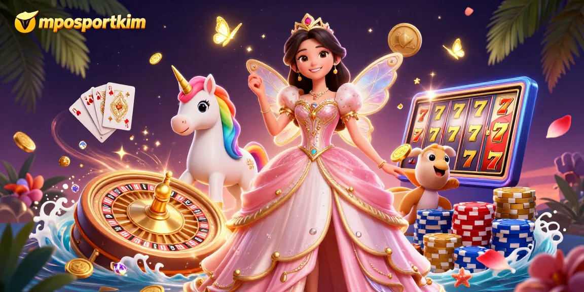 Spin the reels at mposportkim with this vibrant 3D illustration depicting action-packed casino elements.