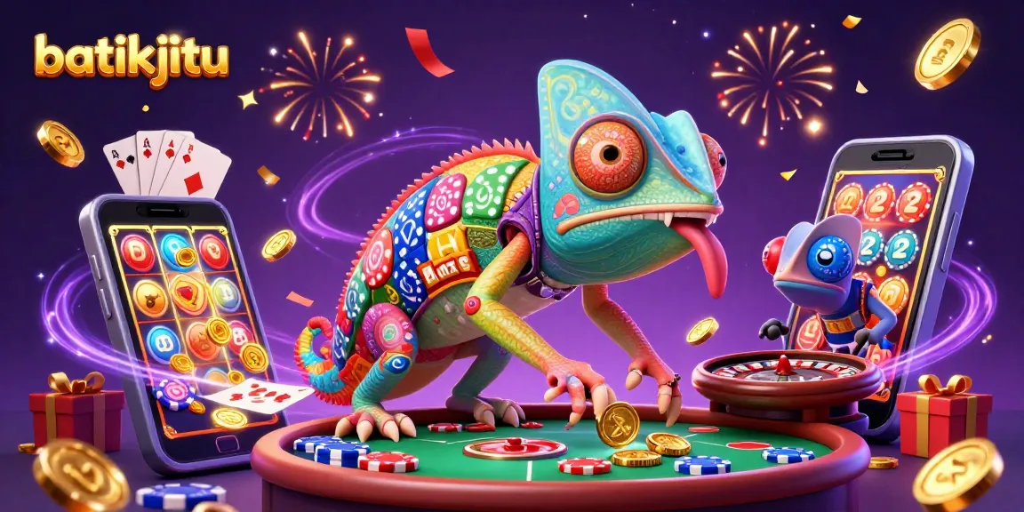 Bermain di batikjitu dengan chameleon kasino mencolok, memenangkan koin emas dengan setiap taruhan.