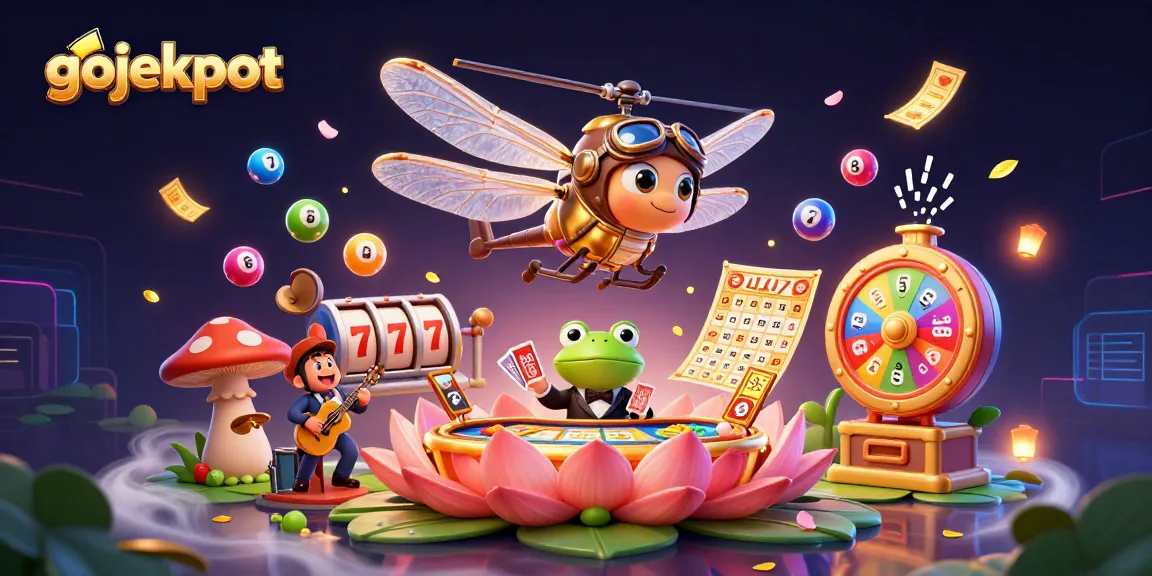 Experience the excitement of gojekpot as a dragonfly pilot hovers over a dynamic casino scene filled with games.