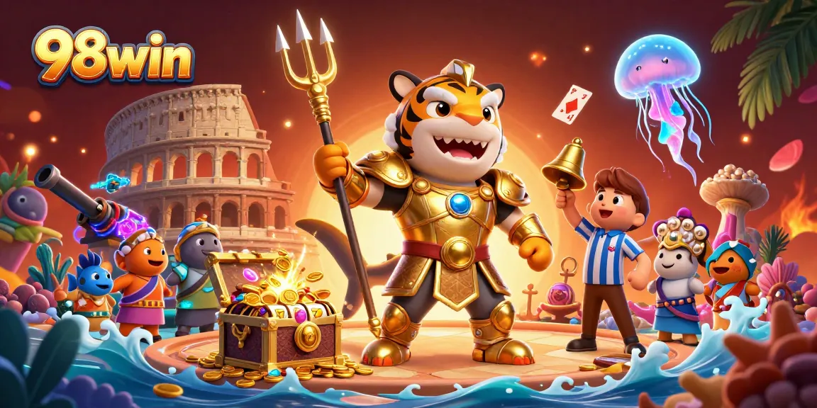 Experience the excitement of 98win's vibrant underwater casino world with colorful slot symbols.