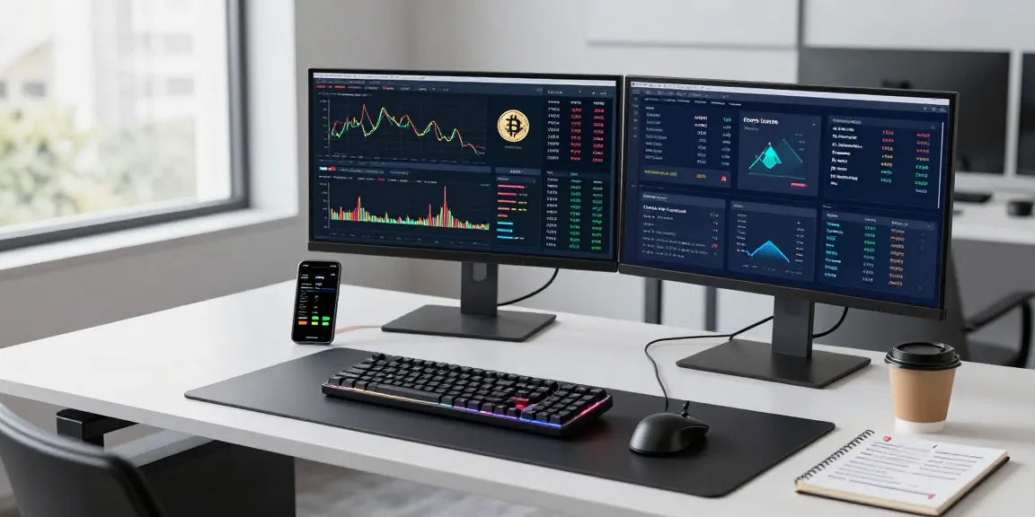 Fast withdrawal casinos displayed in a modern crypto trading setup with charts and digital wallets.