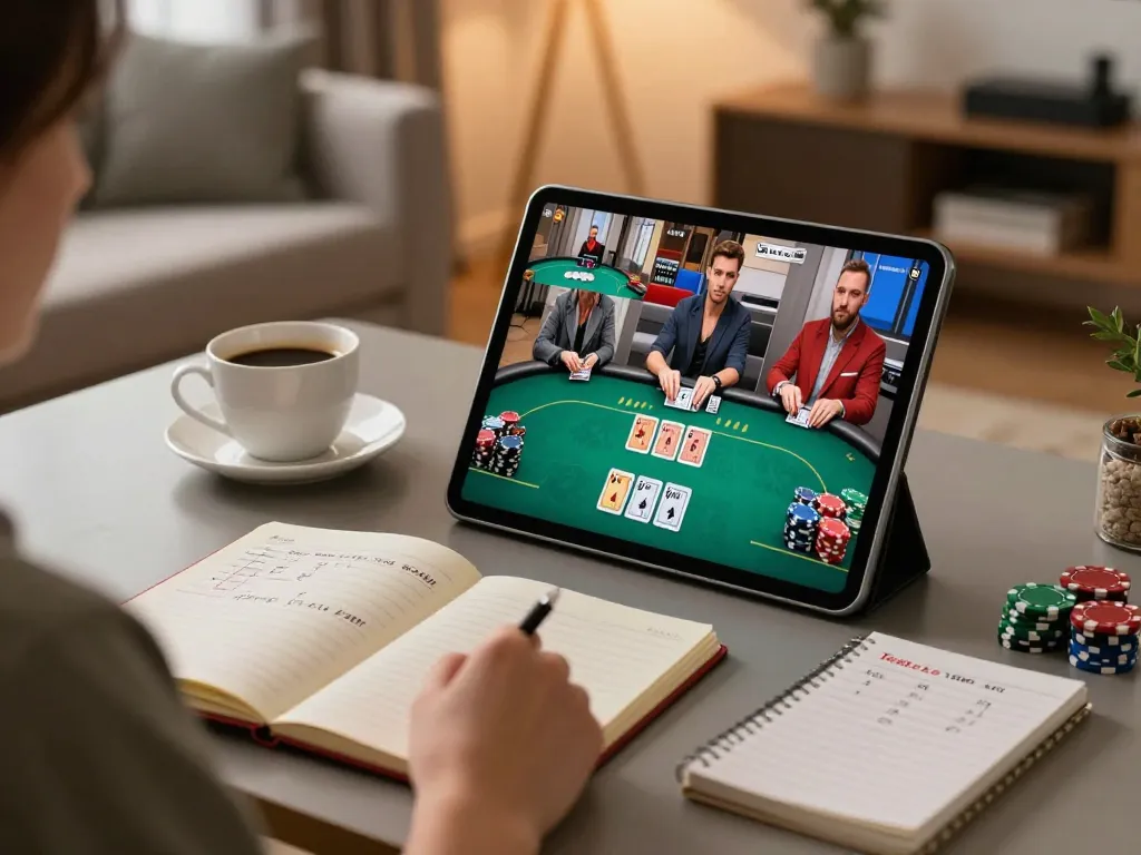 Player enjoying online poker on a tablet, representing NEGO77's exciting gaming experience.