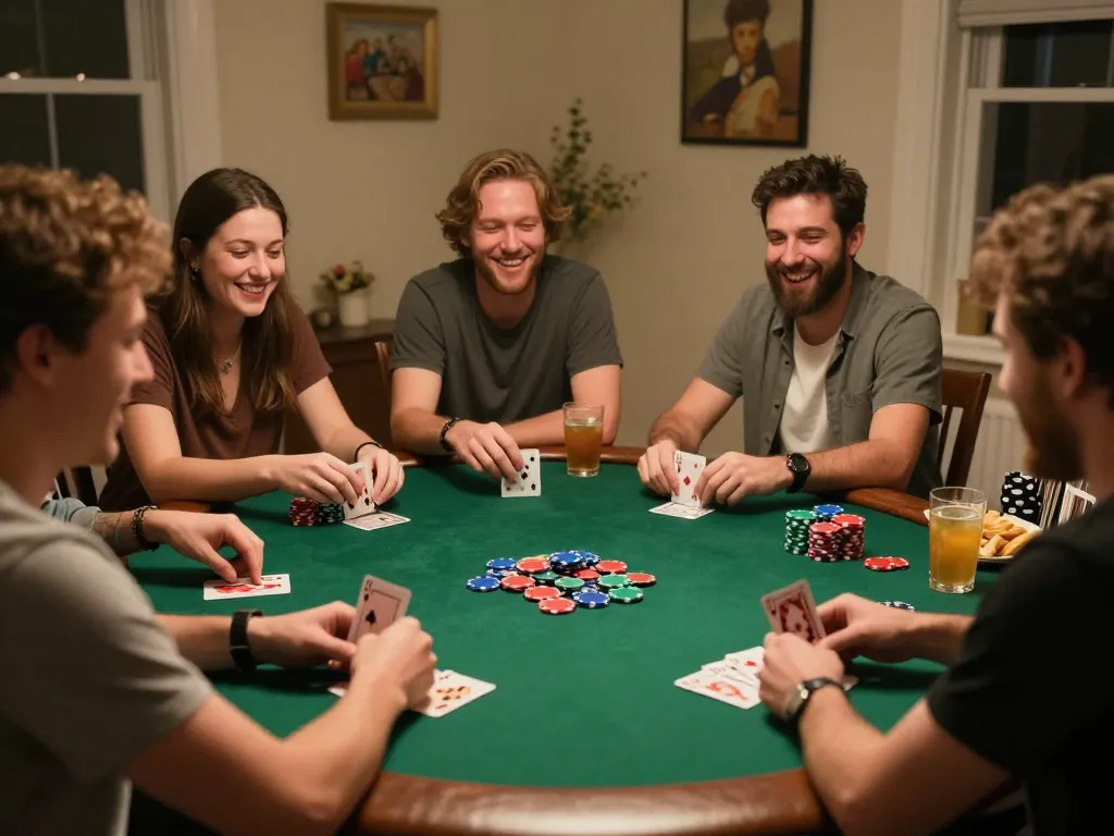 88xx players enjoying a friendly poker game at home, celebrating winning hands