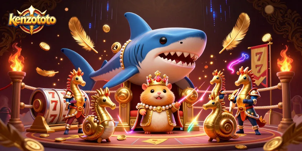 Experience the thrilling excitement of kenzototo with vibrant golden hamster king character and slot elements.