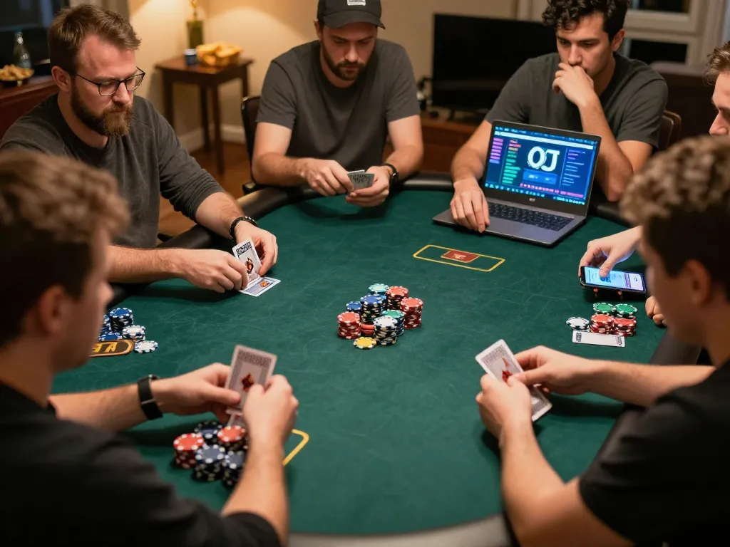 Players enjoying an online poker session at home showcasing rr88's vibrant gaming atmosphere.